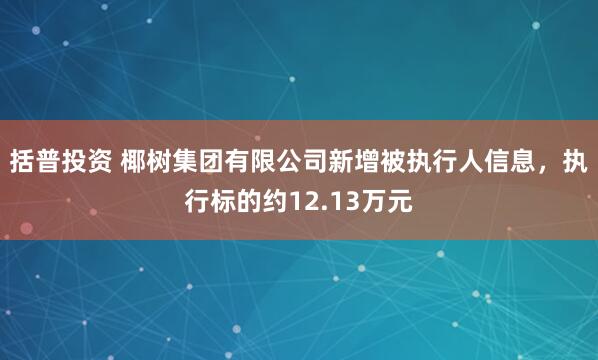 括普投资 椰树集团有限公司新增被执行人信息，执行标的约12.13万元